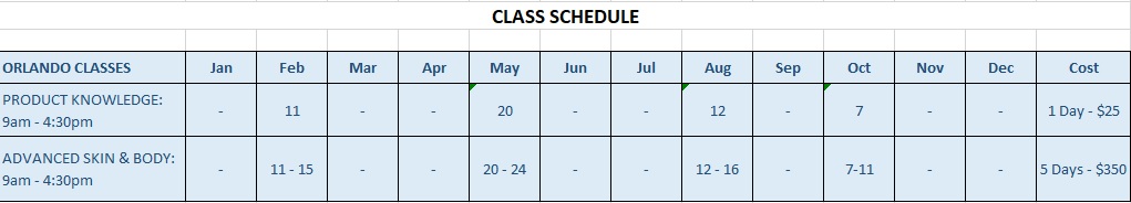 Class Schedule 2018